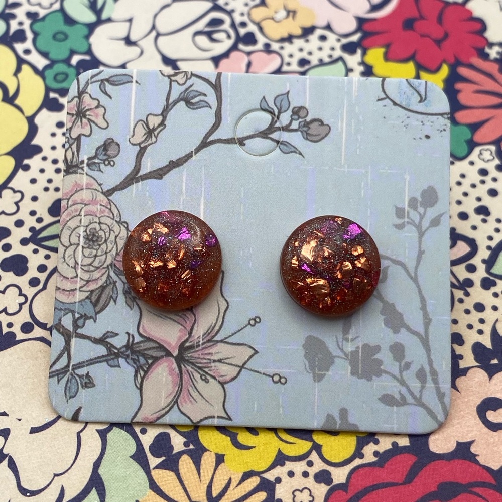 3 for $12 - Handmade Circle Chunky Glitter Sterling Silver Earrings